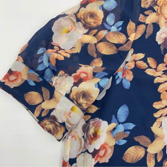 J. Crew NWOT 100% Silk Antique Floral Print Blue Short Sleeve Sheath Dress 4 - Picture 10 of 16